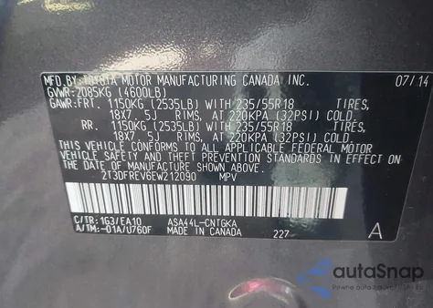 2014 Toyota Rav4 Limited из США, поврежденный, VIN 2T3DFREV6EW212090